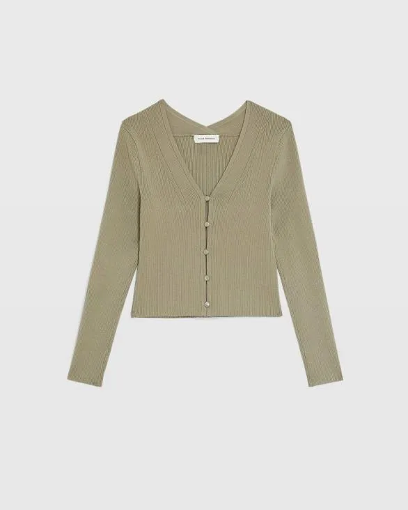 Club Monaco Sweaters Button Front Ribbed Cardigan Oak 8211 Women