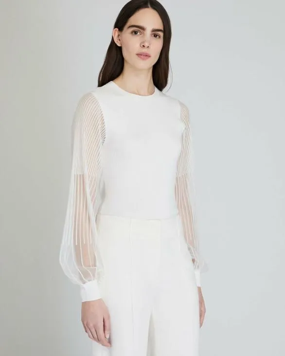 Club Monaco Sweaters Ribbed Sheer Sleeve Sweater White 8211 Women