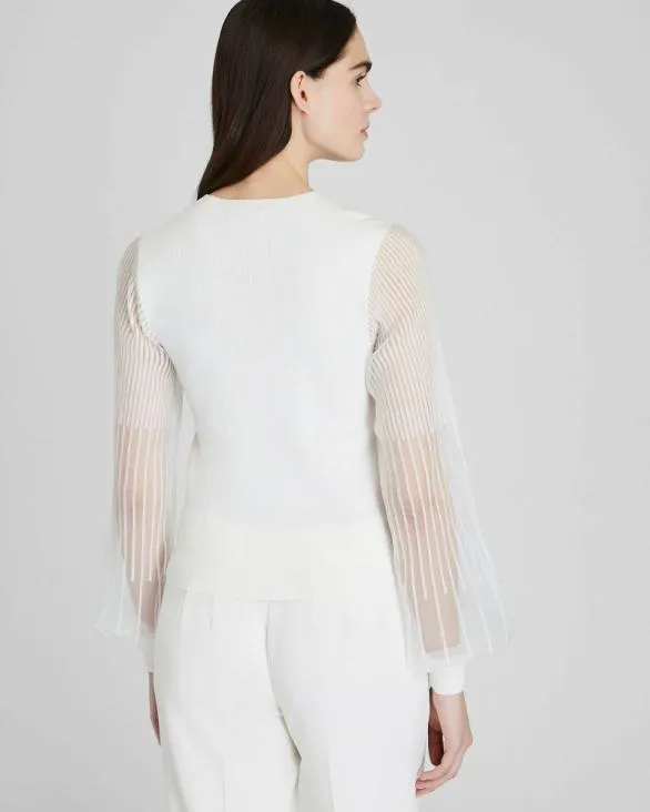Club Monaco Sweaters Ribbed Sheer Sleeve Sweater White 8211 Women