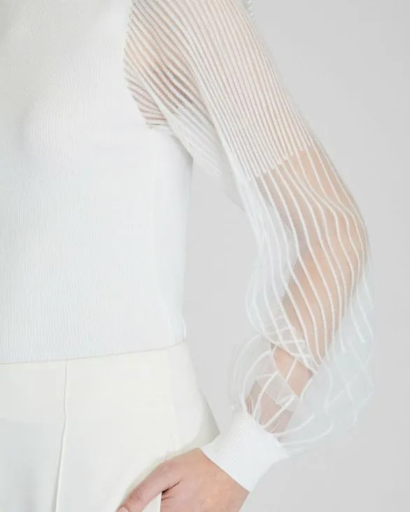 Club Monaco Sweaters Ribbed Sheer Sleeve Sweater White 8211 Women