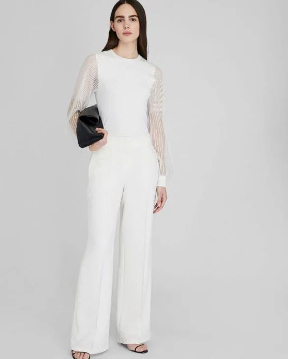 Club Monaco Sweaters Ribbed Sheer Sleeve Sweater White 8211 Women