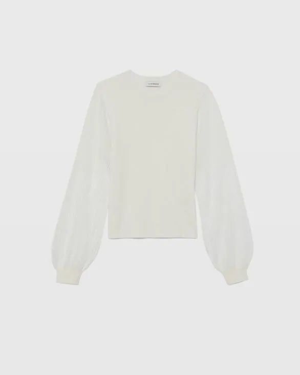 Club Monaco Sweaters Ribbed Sheer Sleeve Sweater White 8211 Women