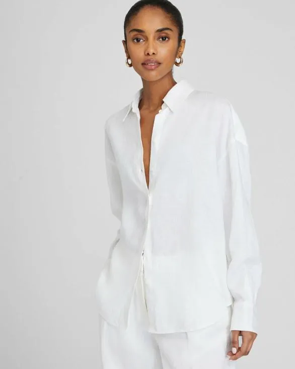 Club Monaco Tops Relaxed Linen ButtonDown Shirt White 8211 Women