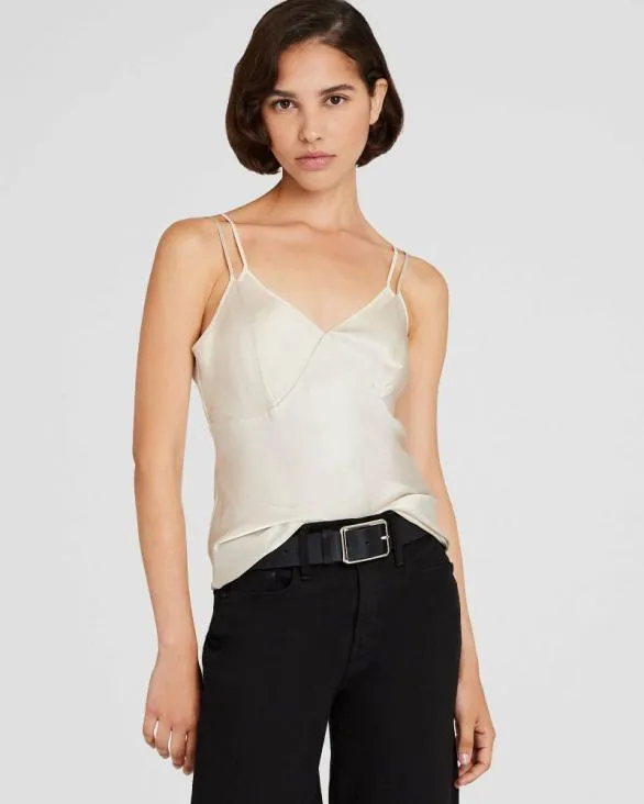 Club Monaco Tops Silk Charmeuse DoubleNeckline Cami Birch 8211 Women