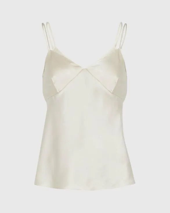 Club Monaco Tops Silk Charmeuse DoubleNeckline Cami Birch 8211 Women
