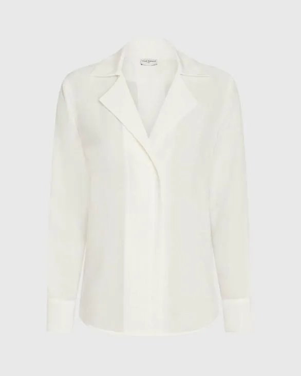 Club Monaco Tops Silk OpenNeck Blouse White 8211 Women