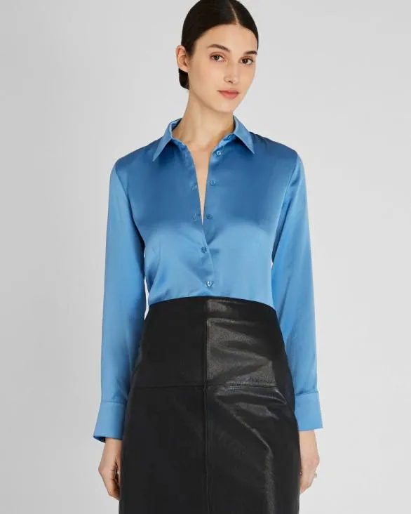 Club Monaco Tops Slim Fit Silk Charmeuse Shirt Azul 8211 Women