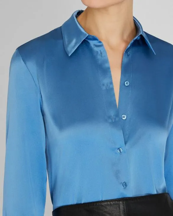 Club Monaco Tops Slim Fit Silk Charmeuse Shirt Azul 8211 Women
