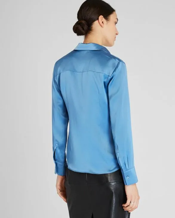 Club Monaco Tops Slim Fit Silk Charmeuse Shirt Azul 8211 Women