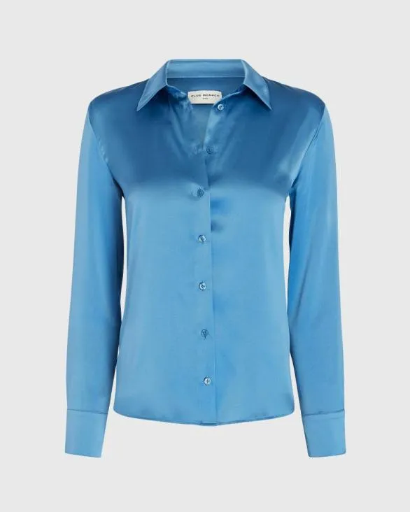 Club Monaco Tops Slim Fit Silk Charmeuse Shirt Azul 8211 Women