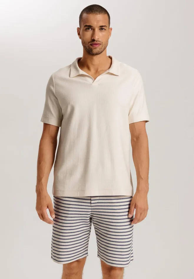 Collared Organic Cotton Top Warm Sand Men HANRO Tops and Tees