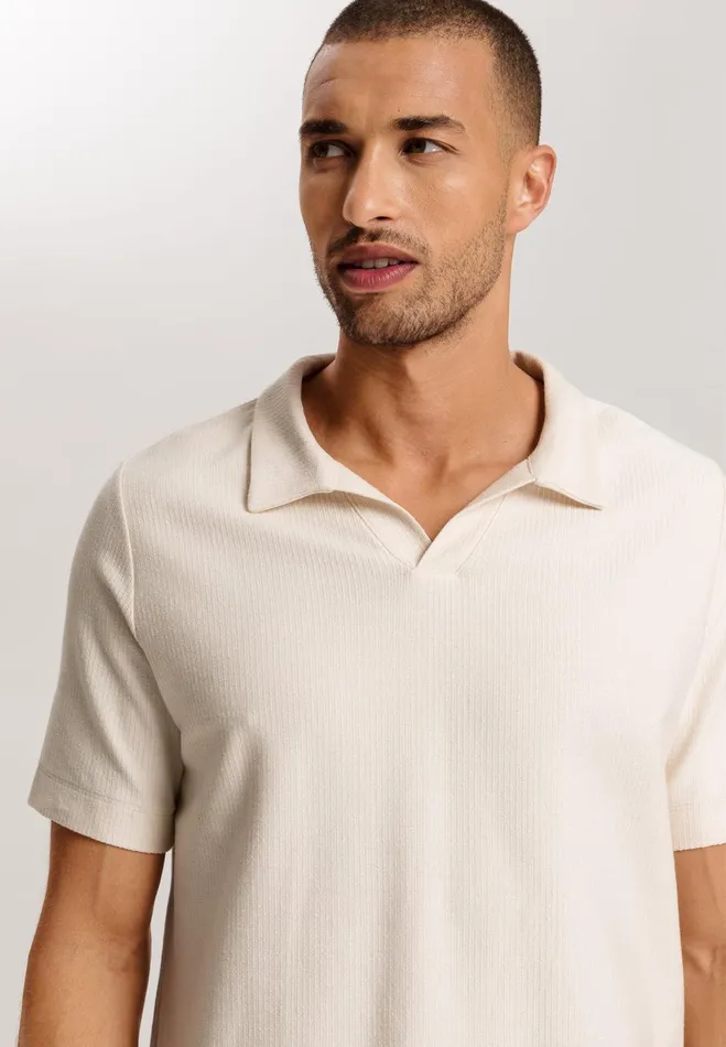 Collared Organic Cotton Top Warm Sand Men HANRO Tops and Tees