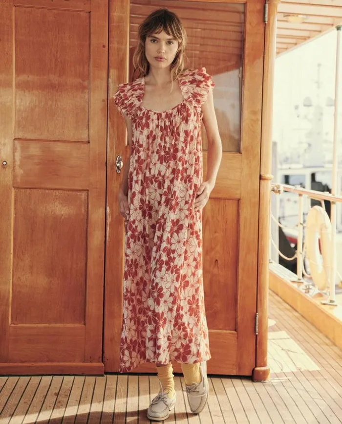 Collection The Great The Cascade Dress Burnt Red Hibiscus Flower