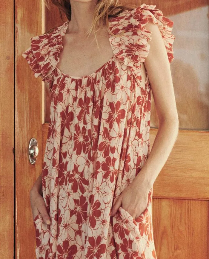 Collection The Great The Cascade Dress Burnt Red Hibiscus Flower
