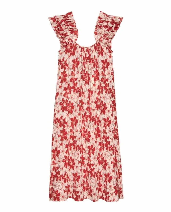 Collection The Great The Cascade Dress Burnt Red Hibiscus Flower