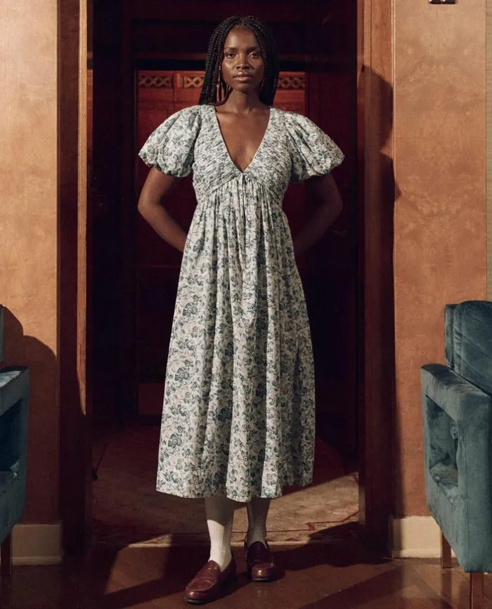 Collection The Great The Gallery Dress Light Sky Pressed Floral Print