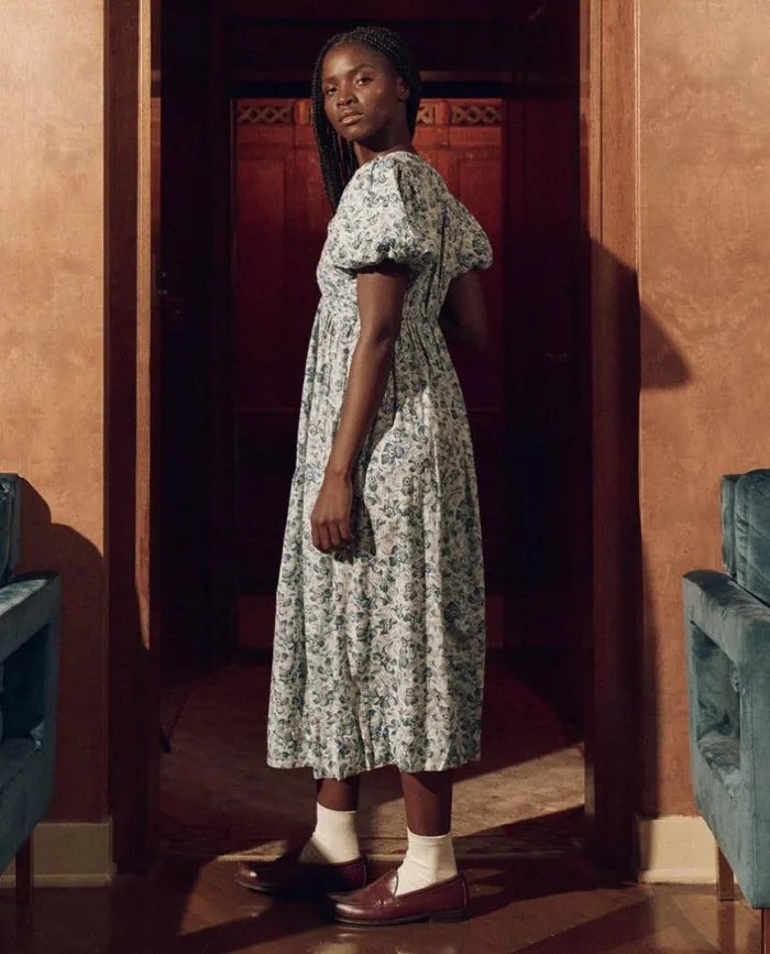 Collection The Great The Gallery Dress Light Sky Pressed Floral Print