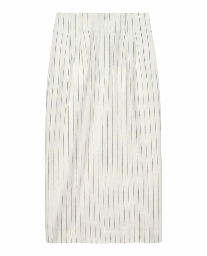 Collection The Great The Pleated Column Skirt Cream Pinstripe