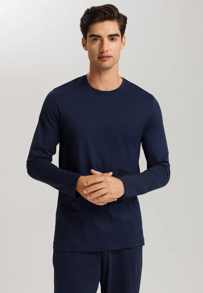 Cotton Crew Neck Top Deep Navy Men HANRO Pajama Tops