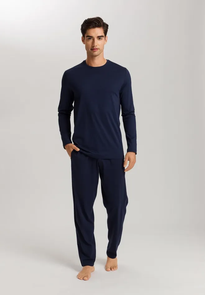 Cotton Crew Neck Top Deep Navy Men HANRO Pajama Tops