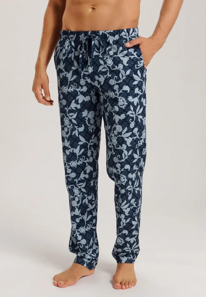 Cotton Drawstring Pajama Pants Night Blue Tiles Men HANRO Pajama Bottoms