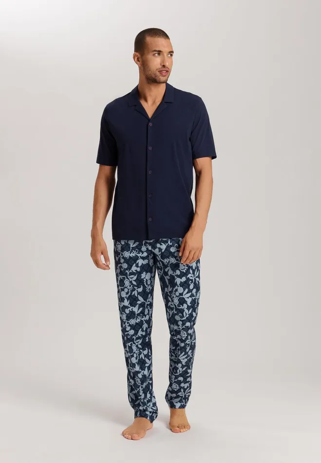 Cotton Drawstring Pajama Pants Night Blue Tiles Men HANRO Pajama Bottoms