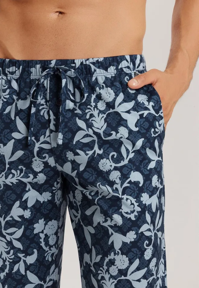 Cotton Drawstring Pajama Pants Night Blue Tiles Men HANRO Pajama Bottoms