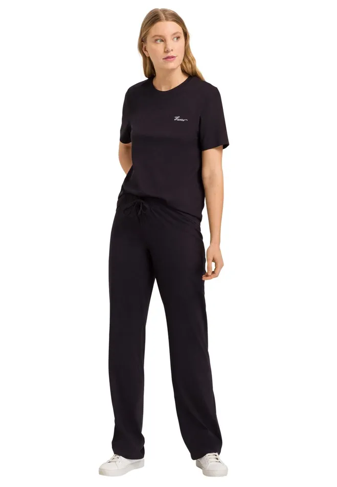 Cotton Embroidered Logo TShirt Black Women HANRO Pajama Tops