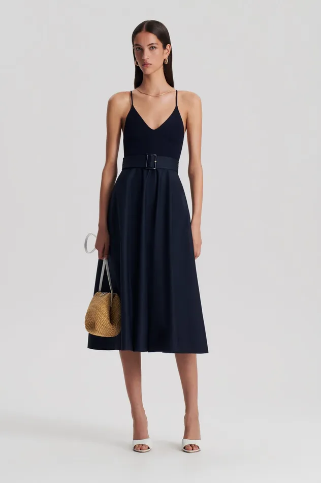 CREPE KNIT CAMISOLE COTTON DRESS NAVY Women Dresses Scanlan Theodore