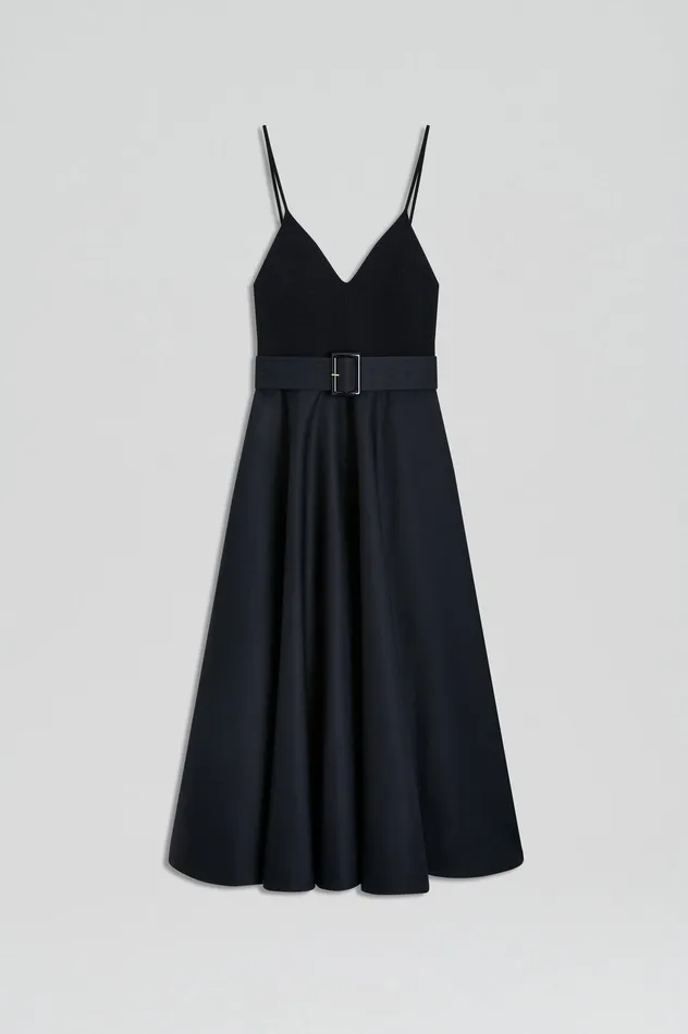 CREPE KNIT CAMISOLE COTTON DRESS NAVY Women Dresses Scanlan Theodore CREPE KNIT CAMISOLE COTTON DRESS NAVY Women Dresses Scanlan Theodore