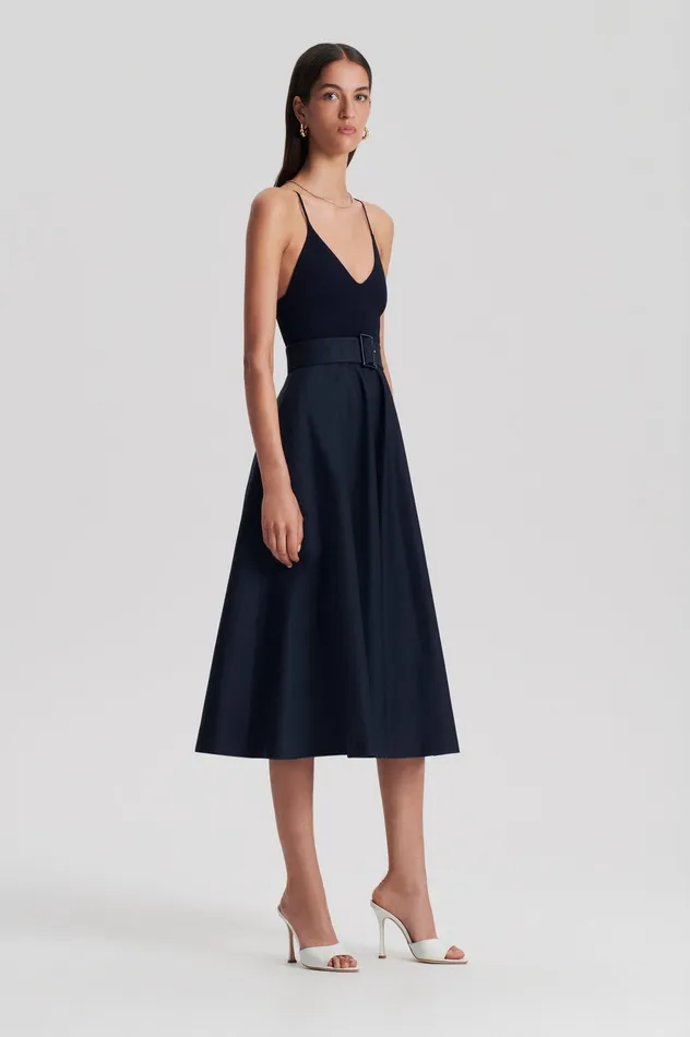 CREPE KNIT CAMISOLE COTTON DRESS NAVY Women Dresses Scanlan Theodore CREPE KNIT CAMISOLE COTTON DRESS NAVY Women Dresses Scanlan Theodore