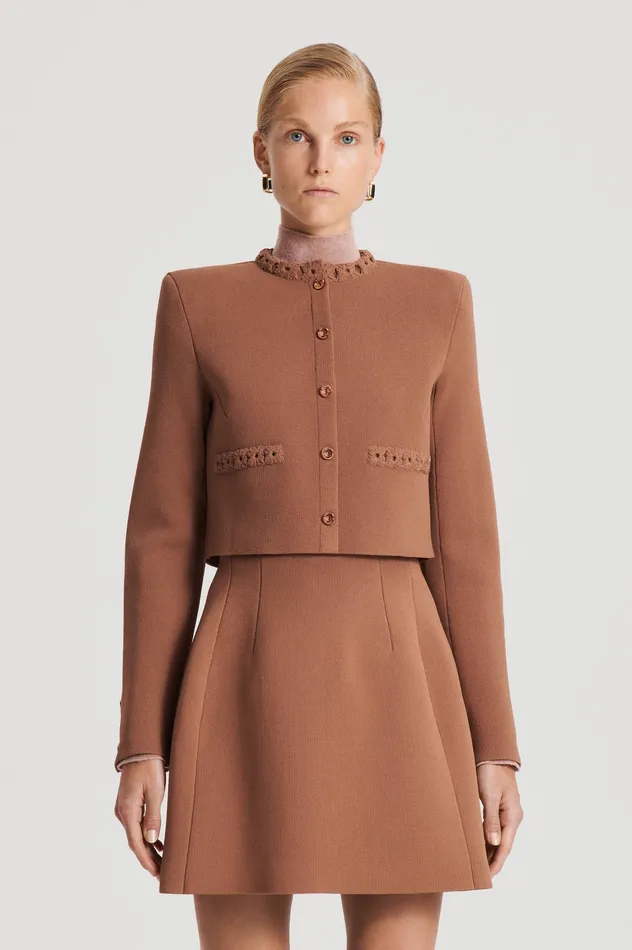 CREPE KNIT DAISY CROP JACKET SPICE Jackets Scanlan Theodore Women CREPE KNIT DAISY CROP JACKET SPICE Jackets Scanlan Theodore Women
