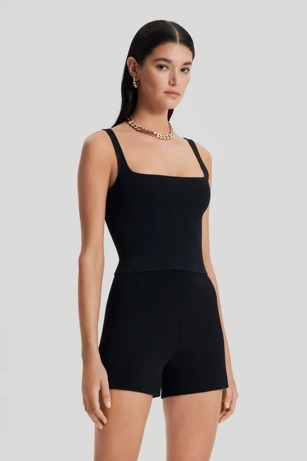 CREPE KNIT SQUARE CAMISOLE BLACK Women Tops Scanlan Theodore CREPE KNIT SQUARE CAMISOLE BLACK Women Tops Scanlan Theodore