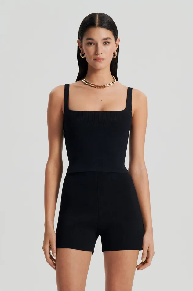 CREPE KNIT SQUARE CAMISOLE BLACK Women Tops Scanlan Theodore CREPE KNIT SQUARE CAMISOLE BLACK Women Tops Scanlan Theodore