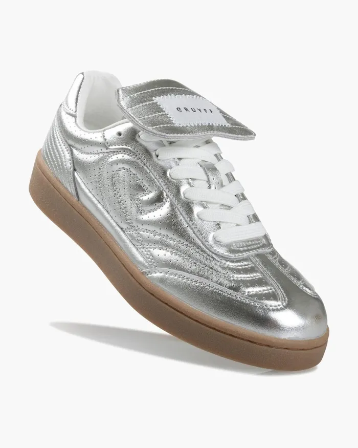 Cruyff Calcio Cup 8211 Metallic Leather Silver Women Sneakers