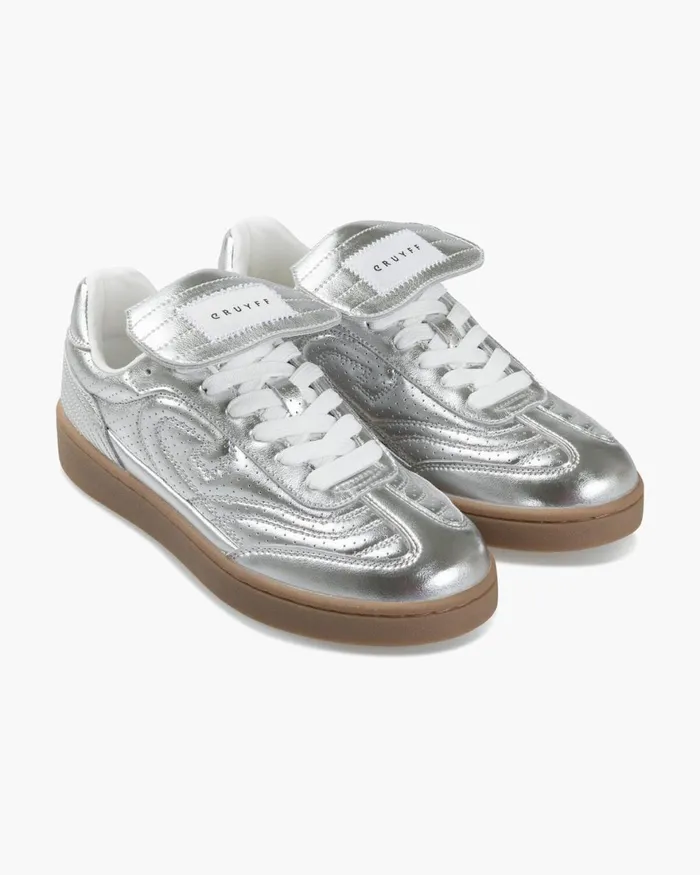 Cruyff Calcio Cup 8211 Metallic Leather Silver Women Sneakers
