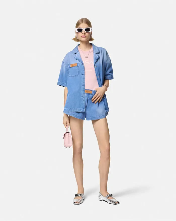 Denim Women Versace Denim Boxer Shorts Blue