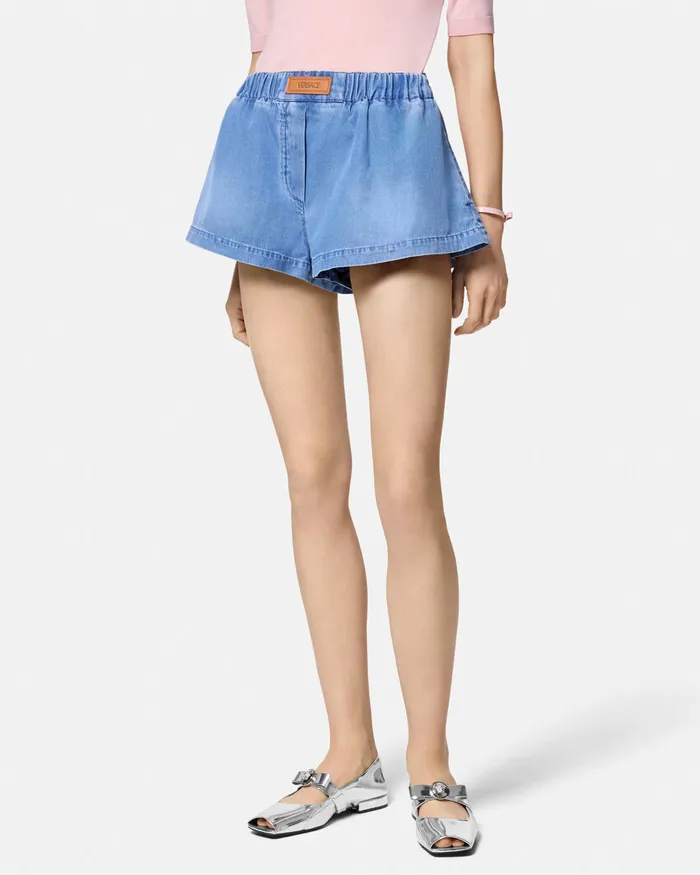Denim Women Versace Denim Boxer Shorts Blue