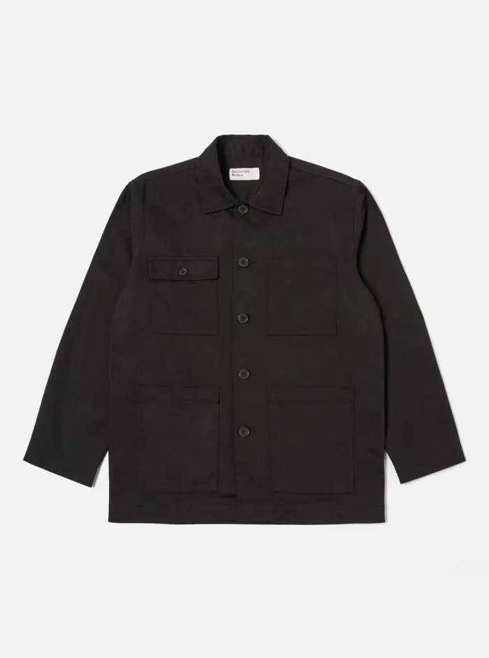 Dockside Overshirt In Black Twill Men Universal Works Cotton Twill