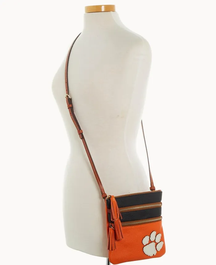 Dooney and Bourke Crossbodies Collegiate Clemson Triple Zip Crossbody Clemson 8211 WomenMen