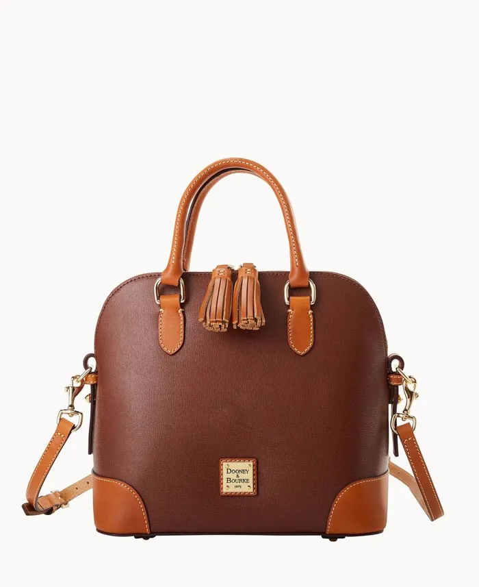Dooney and Bourke Crossbodies Saffiano Domed Satchel Amber 8211 WomenMen