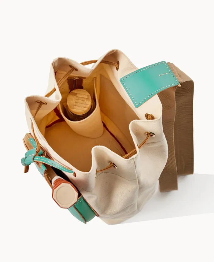Dooney and Bourke Shoulder Bags Canvas Pickleball Sling Natural Aqua 8211 WomenMen Dooney and Bourke Shoulder Bags Canvas Pickleball Sling Natural Aqua 8211 WomenMen