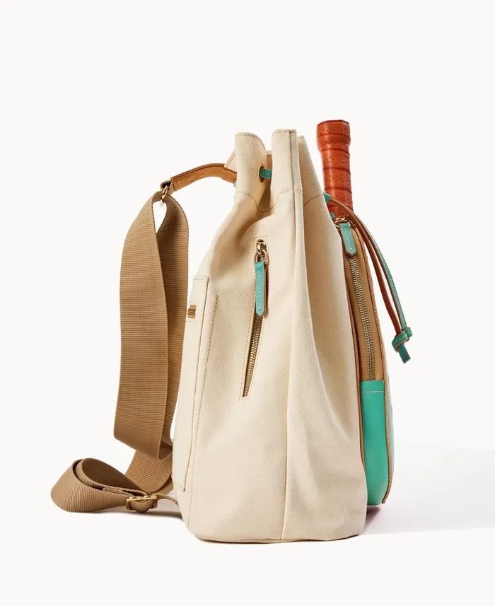 Dooney and Bourke Shoulder Bags Canvas Pickleball Sling Natural Aqua 8211 WomenMen Dooney and Bourke Shoulder Bags Canvas Pickleball Sling Natural Aqua 8211 WomenMen
