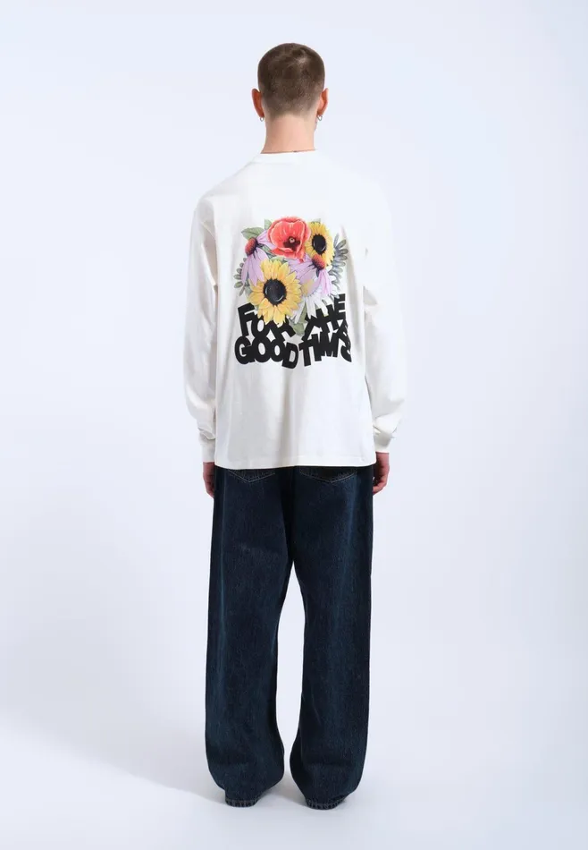 Dr Denim Tees and Longsleeves Men Reno Long Sleeve 8211 Off White Flower Times Off White Flower Times
