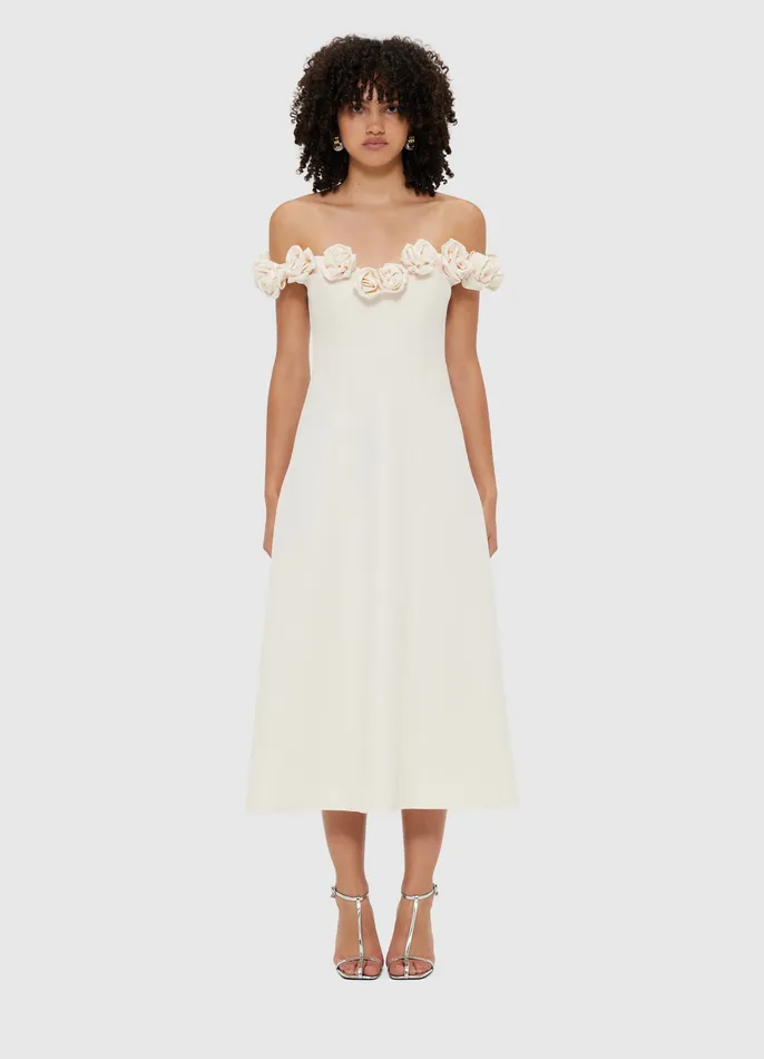 Dresses and Jumpsuits Annette Off Shoulder Midi Dress 8211 Vanilla 8211 LEO LIN Women