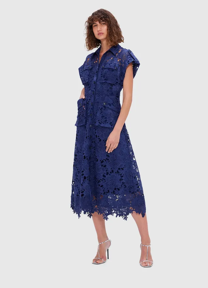 Dresses and Jumpsuits LEO LIN Women Audrey Lace Pocket Shirt Midi Dress 8211 Oxford Blue