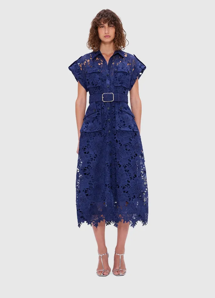 Dresses and Jumpsuits LEO LIN Women Audrey Lace Pocket Shirt Midi Dress 8211 Oxford Blue