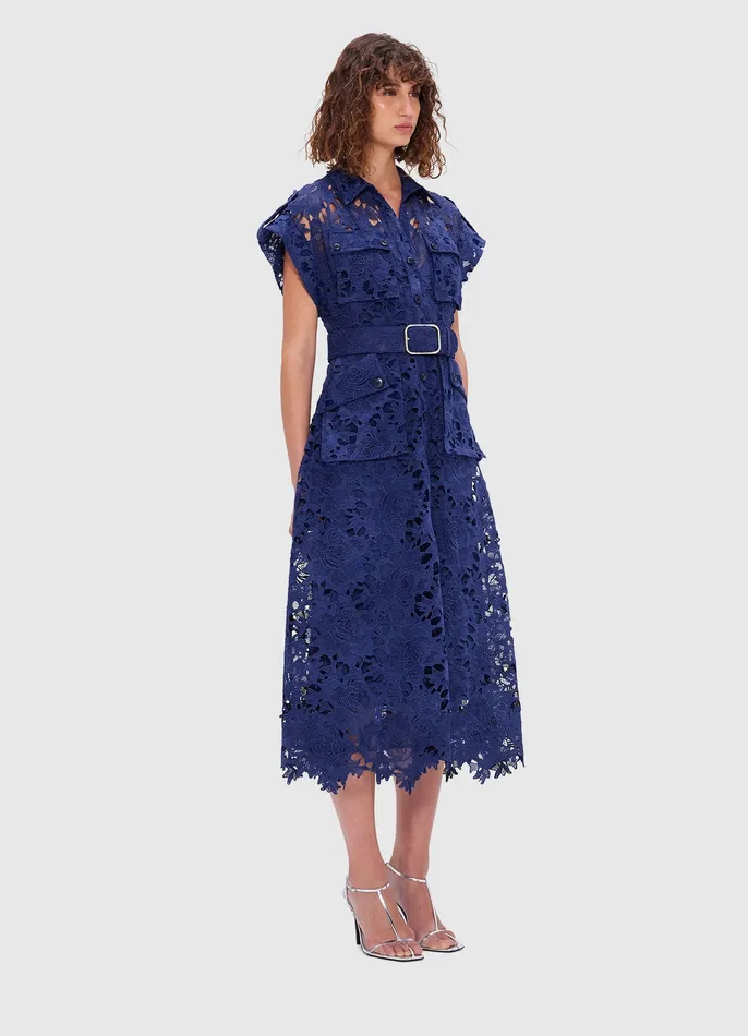 Dresses and Jumpsuits LEO LIN Women Audrey Lace Pocket Shirt Midi Dress 8211 Oxford Blue