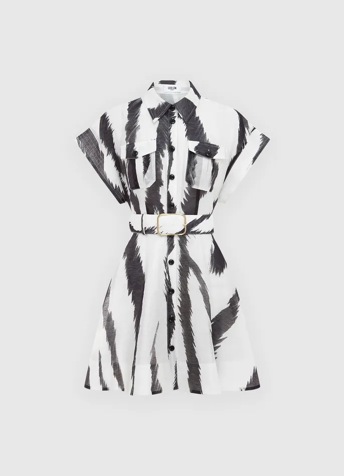 Dresses and Jumpsuits LEO LIN Women Billie Pocket Shirt Mini Dress 8211 Tiger Print in White