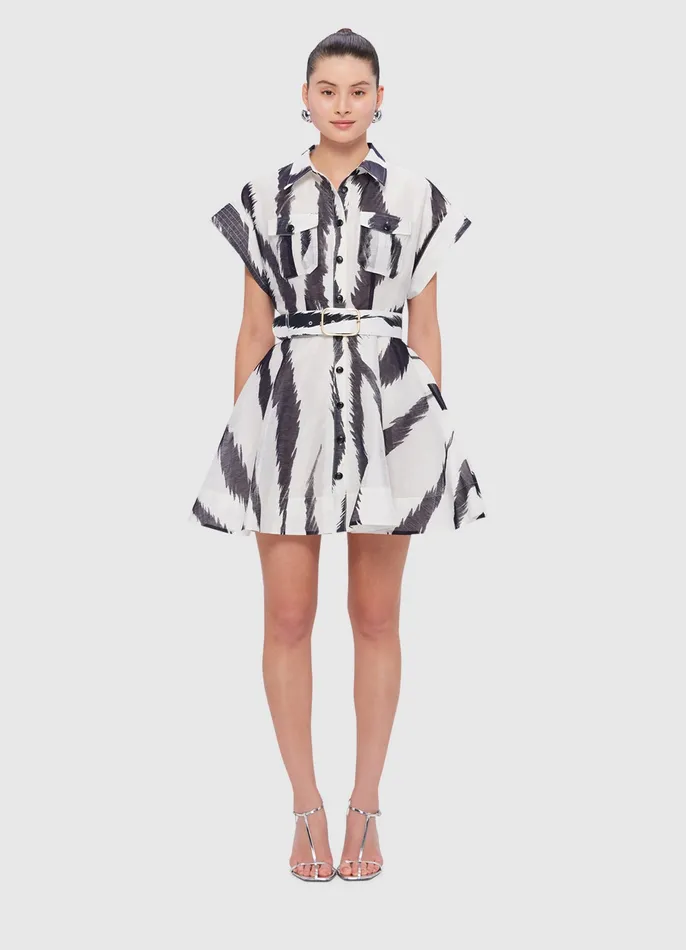 Dresses and Jumpsuits LEO LIN Women Billie Pocket Shirt Mini Dress 8211 Tiger Print in White